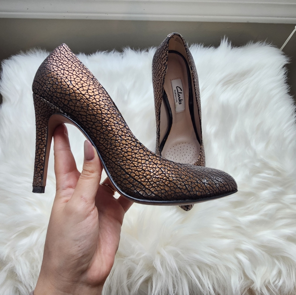 Clarks Metallic Bronze Textured High Heel Pumps